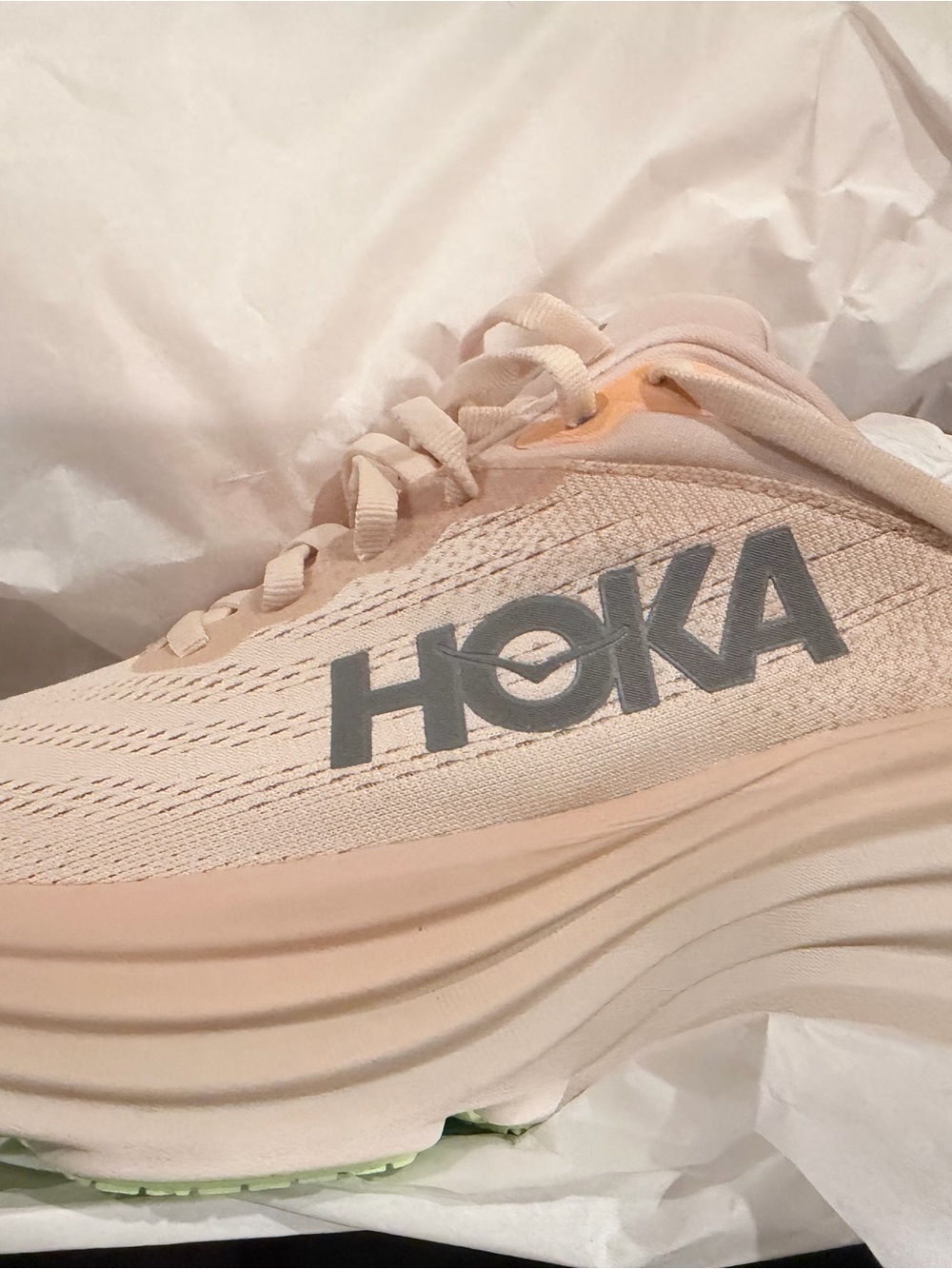 Hoka One One Women's Soft Pink Athletic Trainer with Gray Logo